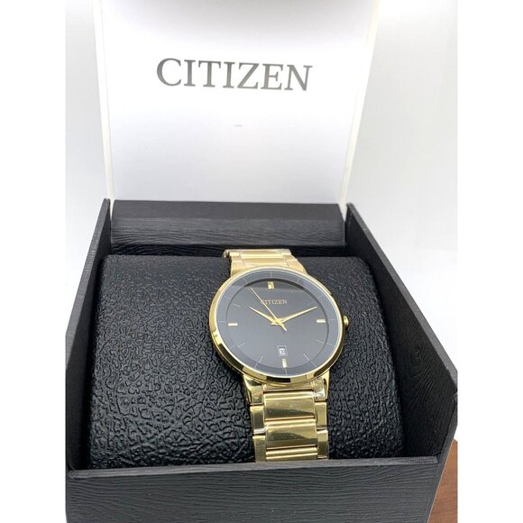 Citizen Men's Watch BI5012-53E Quartz Gold Tone Stainless Steel Black Dial 40mm - Picture 3 of 13